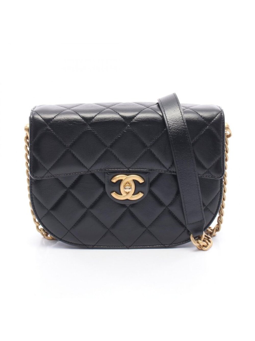 Chanel Shoulder Bag Quilted Black Leather Chain